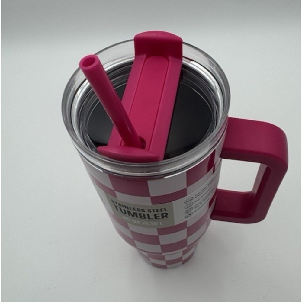 Stainless Steel 40oz Quencher H2.0 FlowState Tumbler Fuchsia Checker Pink NEW - Picture 2 of 7